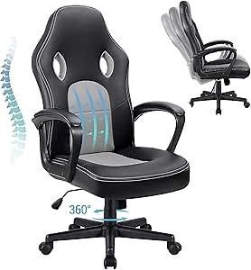 Executive Office Desk Chair, Computer Gaming Chair, Ergonomic Adjustable PU Leather Home Office Desk Chair, Video Game Chair, Executive Chair, Swivel Task Chair with Adjustable Swivel Rolling, Grey