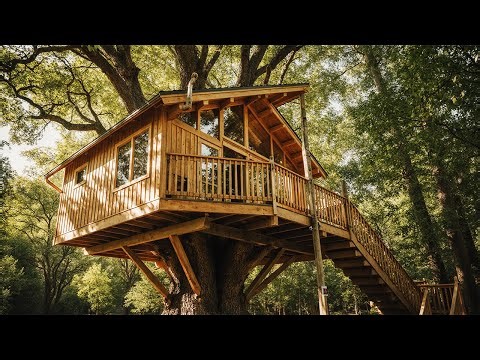 Man Builds Amazing Tree House In The Woods - Start to Finish by BuildingInNature
