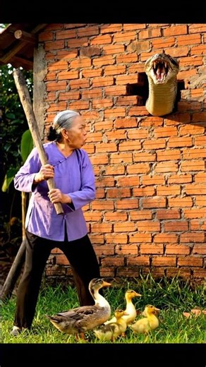 Python Swallows Duck! Granny Fights Back! The ending... 😨 👵🐍🐥 #animals #shorts #wildlife