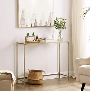 39.4" Console Table Sofa Table Gold Glass Entryway Table Console Vanity Modern for Entryway Living Room