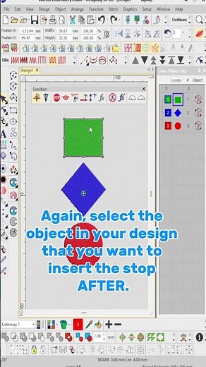 Inserting Stop Function in Wilcom Embroidery Studio