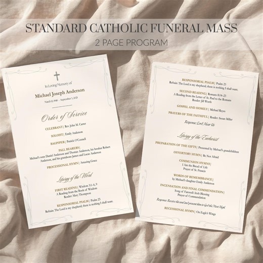 Catholic Funeral Mass Program 2 Page Template Editable in Canva Printable Order of Service Standard Memorial Program - Etsy Australia