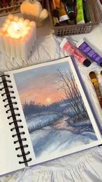 Easy winter sunset acrylic painting for beginners #shorts #easyart #acrylicpaintings