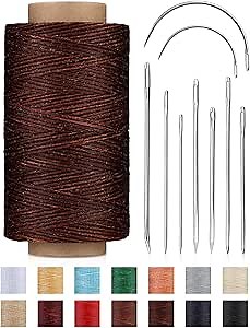 DIUDUS 218 Yards Waxed Leather Thread, Upholstery Thread Heavy Duty, Sewing Kit with Upholstery Needles, Wax String for Hand Sewing Repair Carpet Sofa Carseat Canvas (Dark Coffee)