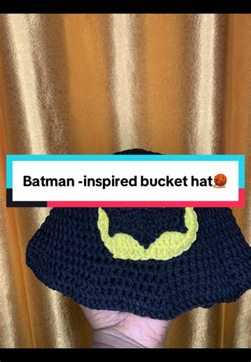 Custom crochet bucket hat🧶 Batman-inspired🦇💛 Would you wear this?👀👇 Dm to order 👇🥰 #crochet #crochetersoftiktok #smallbusiness #handmade #jollofcrochethub