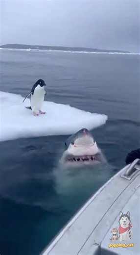 popping_cat on Instagram: "Witness the craziest escape as an Adélie penguin makes a dramatic leap to avoid a lurking shark! You won't believe what happens next! #PenguinEscape #SharkAttack #WildlifeDrama #CloseCall #AIGC"