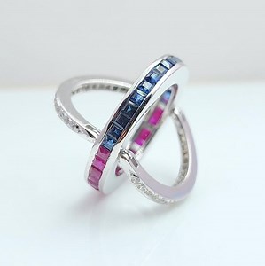 Natural Genuine Ruby Blue Sapphire & Diamond Reversible Flipping Ring, Multi-stone Flip Ring for Women, Vintage Full Eternity Wedding Band - Etsy