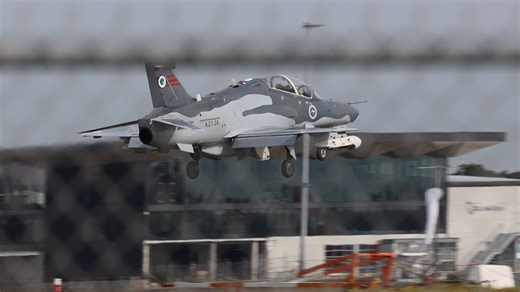 RAAF Hawk 127 jet trainers A27-22 and A27-24 on approach and landing after a sortie over Salt Ash RAAF Base Williamtown 8 August 2025 #raafhawk127 #CANONRF200800 #williamtownplanespotting #planespotting #canonr7 | Williamtown Plane Spotting