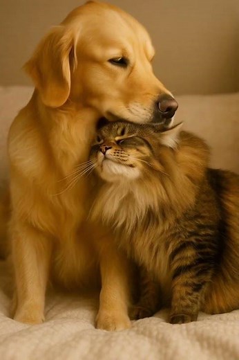 When the Golden Met the Forest Cat Cozy Head Nuzzles