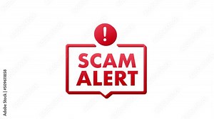 Banner with red scam alert. Attention sign. Cyber security icon. Caution warning sign sticker. Flat warning symbol. Motion graphics 4k
