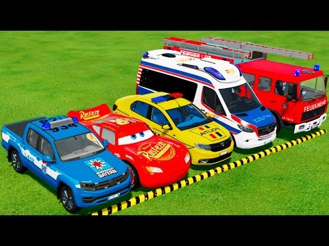 TRANSPORTING PIXAR CARS & FRUITS WITH COLORED & JOHN DEERE vs CLAAS vs TRACTORS - BeamNG.drive #228