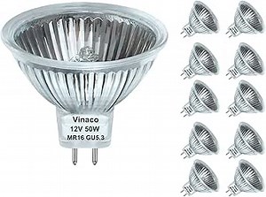 Vinaco MR16 Halogen Bulb 50W 12V, 10 Pack MR16 Bulb Dimmable, Long Lasting MR16 12V 50W Halogen, 2800K Warm White 50 W 12Volt Bulb with GU5.3 Base, for Landscape, Track Lights, and Fiber Optics