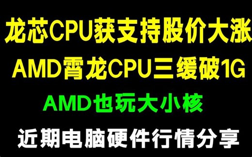 龙芯CPU获得支持股价大涨，AMD霄龙CPU三缓突破1个G，AMD也玩大小核，近期电脑显卡硬件行情