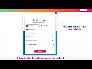How To Create Registration Form Using HTML & CSS || Password Icons Hide & Show in javascript