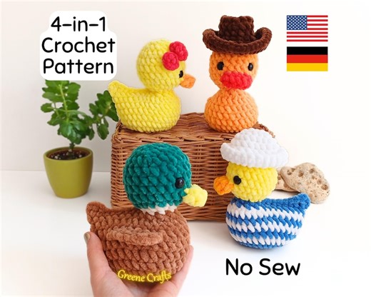 Crochet Pattern: No Sew Rubber Duck – 4 Versions, Beginner-friendly (english and German Downloadable PDF) - Etsy