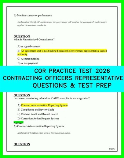 COR PRACTICE TEST 2026 CONTRACTING OFFICERS REPRESENTATIVE EXAM QUESTIONS & TEST PREP video