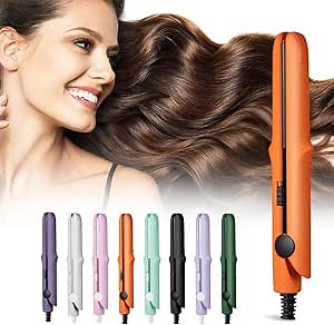 Upgrade 2024 New 2-in-1 Curling Wand Flat Iron, Dual Purpose Portable Hair Straightener and Curling Wand for All Hair Types (Orange)