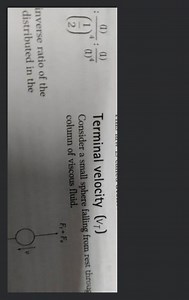 :(21​)4(1)​:(1)4(1)​Terminal velocity (vT​)Consider a small s... | Filo