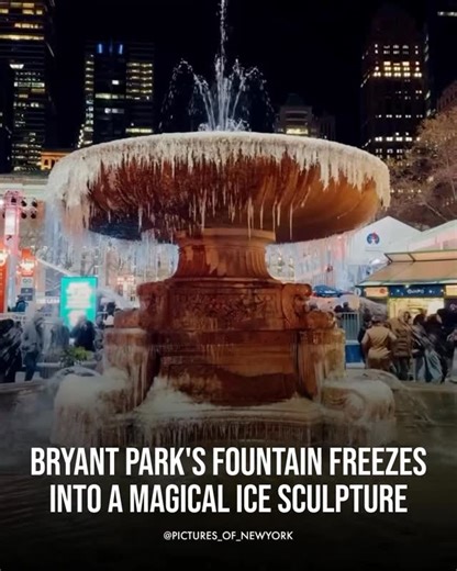@pictures_of_newyork | Bryant Park fountain freezes into a winter masterpiece. 🧊❄️ 💡 When temperatures drop, the iconic fountain at Bryant Park freezes into a... | Instagram