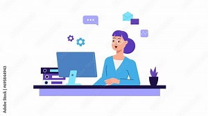 Lady at workplace. Lip syncing Facial Looped Animation for narration. Female character speaking. Business woman animated footage 2d cartoon style. talking mouth, lips expressions, articulation