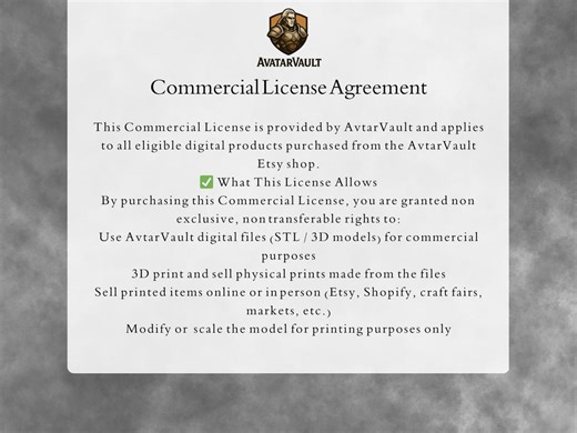 Commercial License for 3D Print Files | Sell Physical Prints | STL Business License | Avtarvault - Etsy