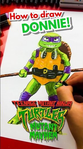 How to draw Donnie from Teenage Mutant Ninja Turtles Mutant Mayhem! #artforkidshub #howtodraw
