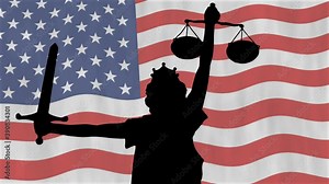 Lady Justice: the Symbol of Justice with USA Flag in Background