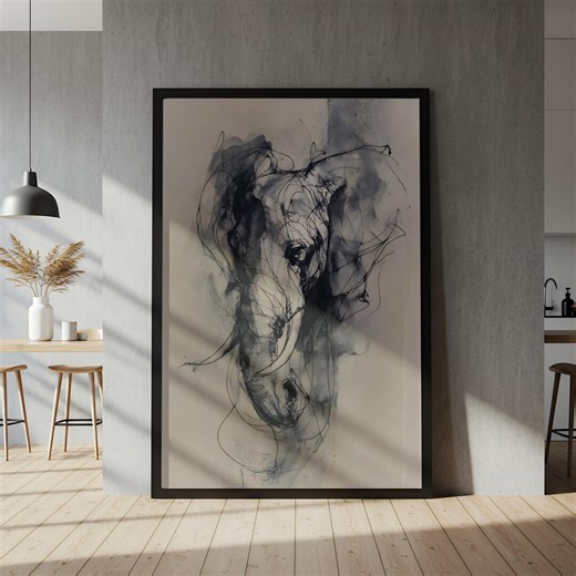 Abstract Elephant Line Art Poster, Minimalist One Color Elephant Wall Art, Modern Animal Illustration, Digital Download - Etsy