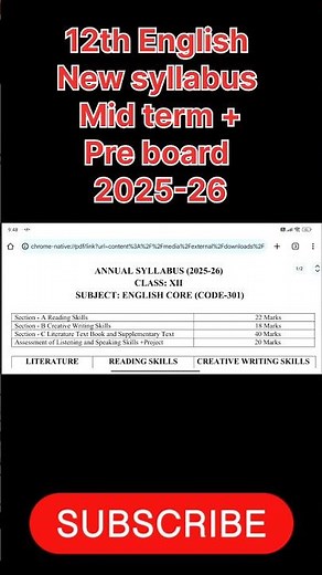 class 12 english mid term syllabus 2025-26 | class 12 english pre board syllabus 2025-26 | #shorts
