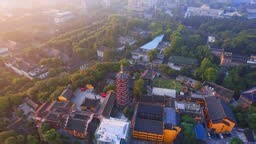 Aerial view of morning scenery of Jiming Temple in Nanjing, Jiangsu...