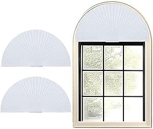 2pcs Arch Window Shade Half Circle Pleated Blinds Half Moon Fabric Window Covering Semi Circle Window Treatments Adhesive Light Filtering Cellular Shades No Drill Arch Windows Blinds