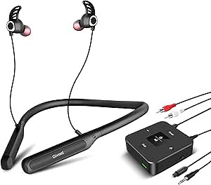 Giveet Bluetooth Headphones Earbuds for TV Watching, Wireless Neckband Earphones w/Bluetooth Transmitter Set for Optical Digital, RCA, 3.5mm Aux Ported TVs, 16Hrs Playtime, Plug & Play, No Audio Delay