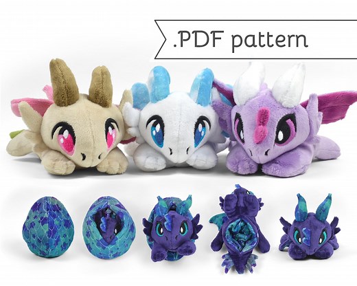 Reversible Dragon Plush Sewing Pattern .pdf Tutorial Chibi Egg Flip - Etsy