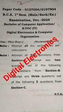 BCA 1 SEM Digital electronics Question paper 📜