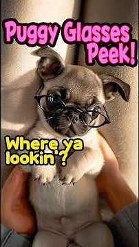 Pug Puppy with Glasses Looking Around