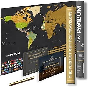 Scratch Off Map of The World - with US States Outlined and Country Flags - Scratcher Included. This Scratch Map/Poster Board is The Perfect Gift for Travelers.