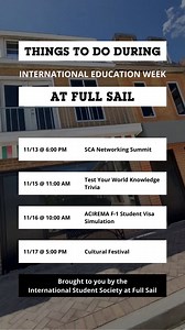 It's International Education Week and we have several events lined up! You can find more details about events and ways to participate on Full Sail One. https://one.fullsail.edu/connect/departments/international/21/stories/5347/international-education-week | Full Sail University