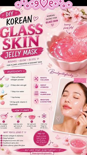 DIY Korean Glass Skin Jelly Mask 💖 Homemade Collagen Face Mask for Glowing Skin ✨ #shorts
