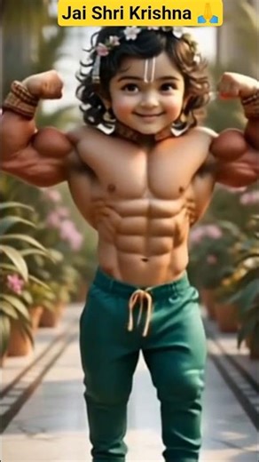 💪🦚 Cute Shri Krishna Shows Powerful Muscles | Divine Strength & Charm 😱✨ #shorts #nanditaviralshorts