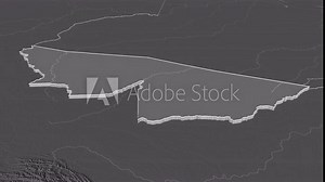 Acre, state with its capital, zoomed and extruded on the bilevel map of Brazil in the conformal Stereographic projection. Animation 3D