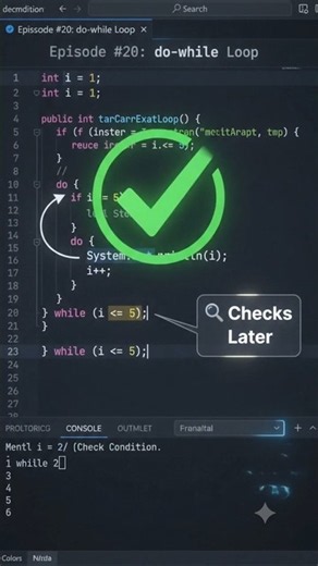 Episode #20 Topic: do-while Loop in Java (10 sec ) #java #dowhileloop #programming