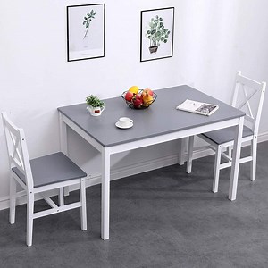 [Hot Item] Elegant Grey Pine Wood Dining Table Set with Four Chairs