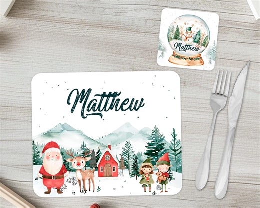 Santa's Workshop Placemat & Coaster Set | Children's Christmas Gifts | Personalised Dinnerware Giftset | Kids Stocking Filler Presents - Etsy