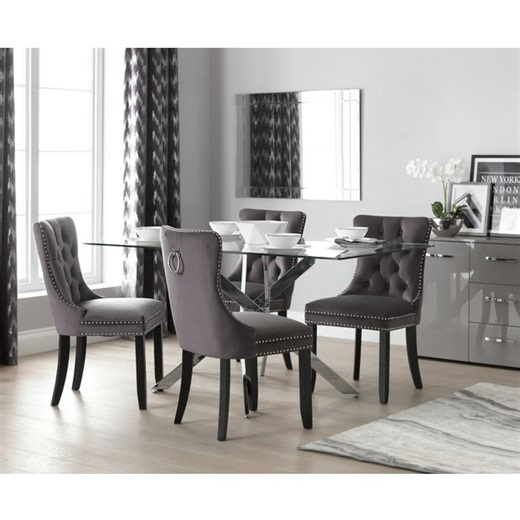 Buy Argos Home Blake Glass Dining Table & 4 Charcoal Chairs | Dining table and chair sets | Argos