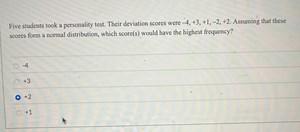 Five students took a personality test. Their deviation scores w... | Filo