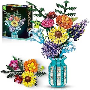 ZONECYTD Flowers Bouquet Toys Building Blocks Set with Vase, Roses, Sunflower, Hyacinth, Hydrangea, Artificial Plants for Adults Gifts for Mothers Day, Teen Girls, Home, Office Decor- 1853pcs