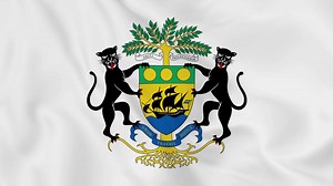 Download national emblem coat of arms or symbol of Gabon in waving flag. smooth 4k video seemless loop for free