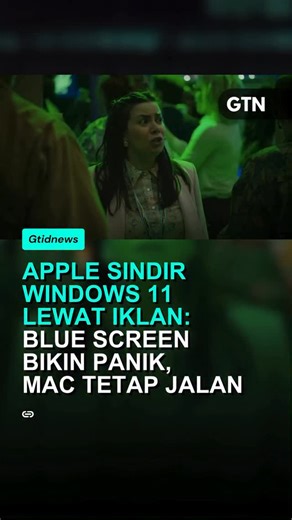 GTN on Instagram: "Apple kembali sindir Windows lewat iklan berdurasi 8 menit berjudul “The Underdogs: BSOD (Blue Screen of Death)”. Dalam iklan itu, Apple menggambarkan suasana pameran dagang yang kacau setelah komputer berbasis Windows 11 mengalami crash massal. Sementara itu, pengguna Mac tetap tenang karena perangkat mereka tetap berjalan normal. Apple menyebut “Mac don’t panic”, menegaskan keamanan dan stabilitas macOS dibanding Windows. Sumber: Youtube Apple/7/10/25"