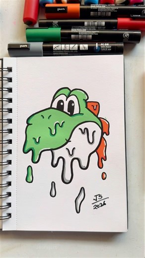 Drawing Yoshi with Posca Markers! Drip Effect! #shorts #art #drawing #shortvideo