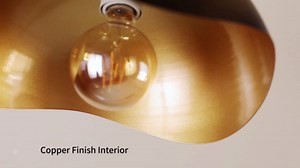 Modern Wave Pendant Light, 11" Black and Gold Dome Shade, LED Ceiling Light Fixture with Globe Bulb, Contemporary Hanging Light for Kitchen, Dining Room, Bedroom